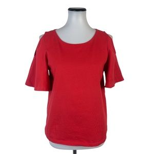 Lauren Ralph Lauren Womens M Cold Shoulder Shirt Top Red Cotton